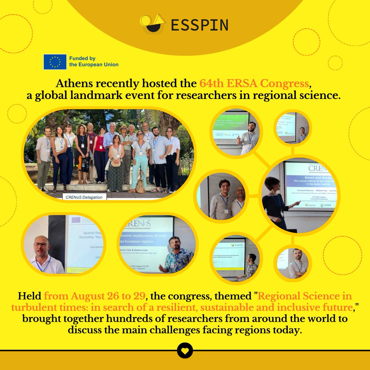 ESSPIN (@esspinproject) on Twitter photo How can Europe tackle inequalities in the age of the Twin Transition?🌱💻 At #ERSA2025 in Athens, & researchers from the University of Cagliari, University of Sassari, and CRENoS shared #ESSPIN findings on: 📌 Cohesion policy 
📌 Work, education, health 
📌 Trade & sustainability How can Europe tackle inequalities in the age of the Twin Transition?🌱💻 At #ERSA2025 in Athens, & researchers from the University of Cagliari, University of Sassari, and CRENoS shared #ESSPIN findings on: 📌 Cohesion policy 
📌 Work, education, health 
📌 Trade & sustainability