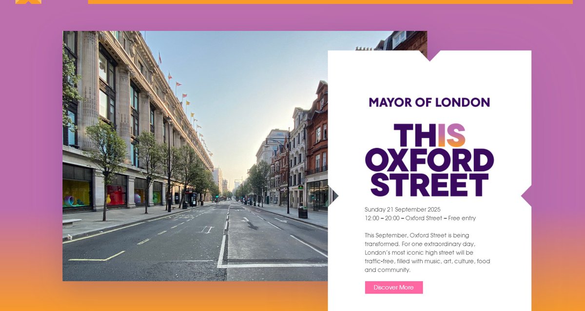 On Sunday we'll be hosting an amazing one-day event on a traffic-free Oxford St. 

Music, food, brand activations, sports and discounts &amp; offers in 30+ shops  - there's something for everyone.

Come down and glimpse at what a future pedestrianised Oxford St might feel like 😎
