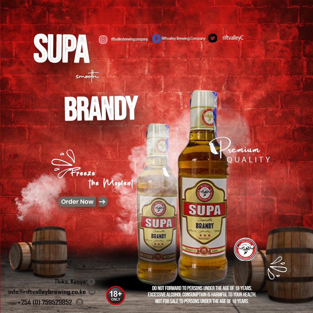 RiftvalleyC's tweet image. 🔥 From deep conversations to loud laughter, let Supa Brandy be the flavor that elevates every memory.

Raise your glass, seize the night, and make every moment legendary. 🍷✨

#SupaBrandy #FreezeTheMoment #PremiumQuality #DrinkResponsibly #supasmooth#erickomondi