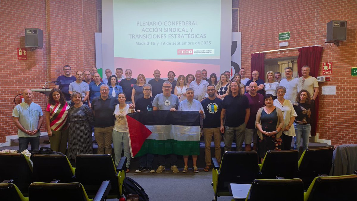 Los y las principales responsables de orientar y dirigir la Accion sindical de <a href="/CCOO/">COMISIONES OBRERAS</a> , la negociacion de los convenios y la intervencion en los cambios garantizando la transicion justa, nos Hemos reunido para compartir horizonte

Y el primero parar el Genocidio en Palestina