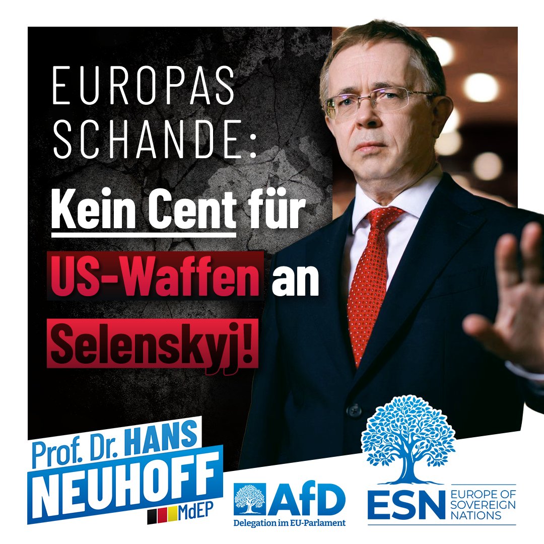 dr_neuhoff's tweet photo. Anfang Juli hatte die Trump-Administration #Waffenexporte an Kiew gestoppt. Jetzt liefern die USA wieder – weil Europa die Kosten übernimmt!

Angeführt von den Europäern lassen mehrere NATO-Verbündete ihre Bürger für US-Waffen an Selenskyj zahlen! Mittelfristig sollen diese Lieferungen einen Wert von 10 Milliarden US-Dollar umfassen. Als Starteinsatz wirft Merz der US-Rüstungsindustrie schon mal 500 Millionen US-Dollar in den Rachen. Die kann ihr Glück kaum fassen: Der Reibach mit dem Krieg geht weiter.

Ich sagte bereits: Ohne das fatale Mitwirken der Europäer wäre das Sterben an der Ostfront morgen beendet! Es ist schlimm genug, Abermilliarden in einen aussichtslosen Sieg der Ukraine gegen die Atommacht Russland zu verbrennen und mit Sanktionen wirtschaftliche Selbstsabotage zu betreiben. Aber die Fließbänder der US-Rüstungskonzerne mit unserem Geld am Laufen zu halten, setzt dem Ganzen die Krone auf.

Spätestens jetzt sollte jedem klar sein: Die Regierungsparteien in der EU sind keine Friedensstifter, sondern Kriegstreiber – eine Schande für die Völker Europas.

Der Wunsch nach Frieden überwiegt nicht nur bei uns, sondern auch bei den Ukrainern. Erfüllen wird er sich wohl aber erst, wenn die #AfD und ihre Partner in Europa die Führung übernehmen. Hoffentlich wird es dann nicht zu spät sein.