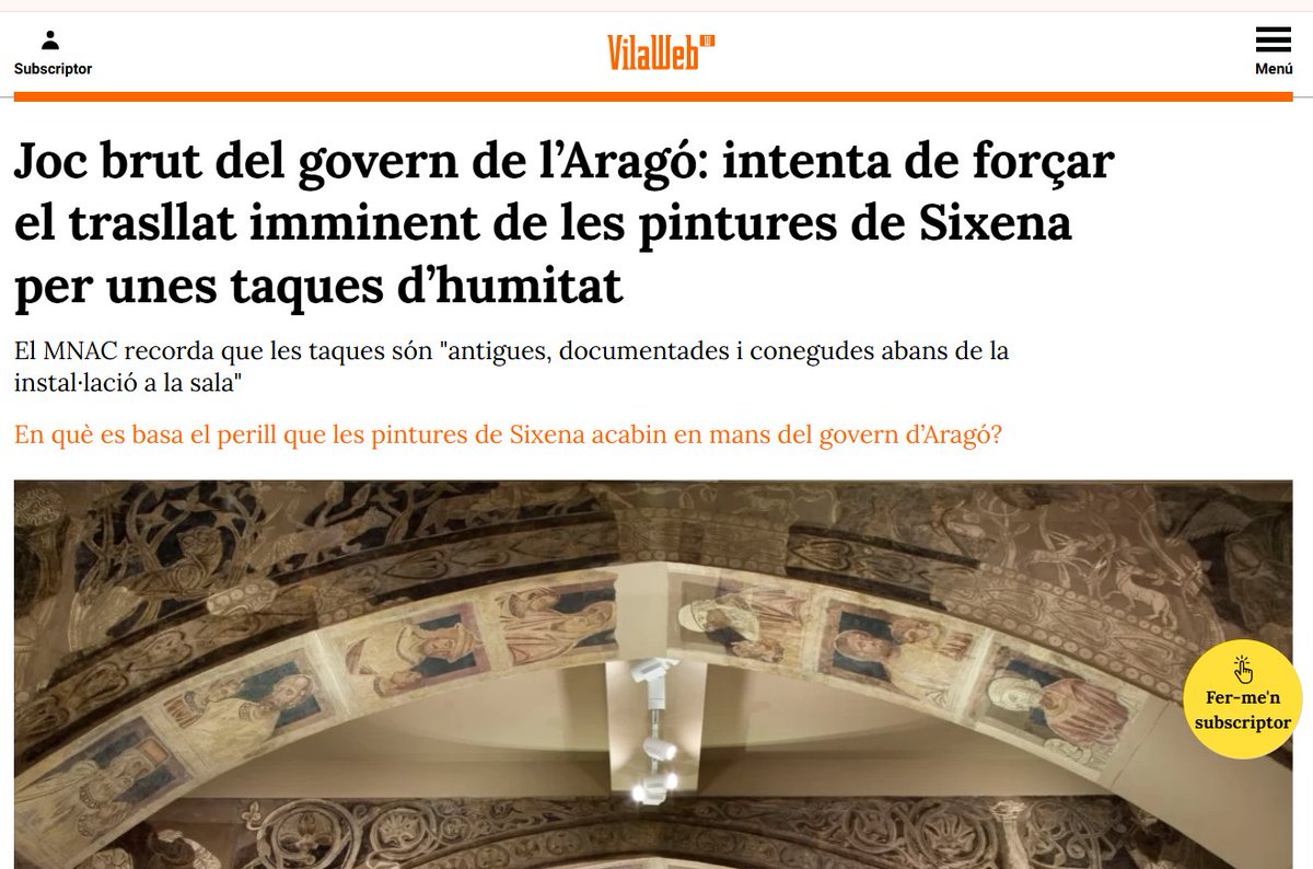 "Mentiras de Aragón" y "Juego sucio": así titulan algunos medios catalanes tras la evidencia de que las pinturas de Sijena expuestas en el MNAC tienen humedades.
Comento algunas cosicas al respecto en este hilo: 👇