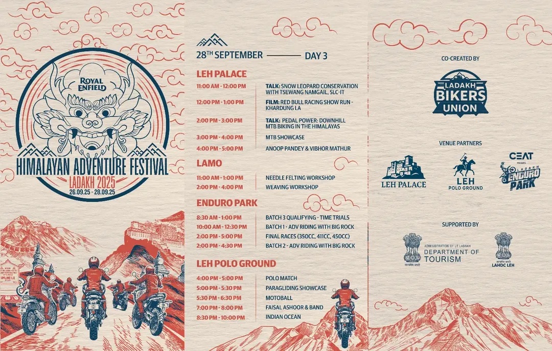 dio_leh's tweet image. Here’s the Official Program Schedule for the Himalayan Adventure Festival 2025

Dates: 26th – 28th September 2025
Venue: Leh, Ladakh

Mark your calendar. Rally your squad. Be a part of history in the making!

#HimalayanAdventureFestival2025 #LadakhBikersUnion #RideToExplore #Leh