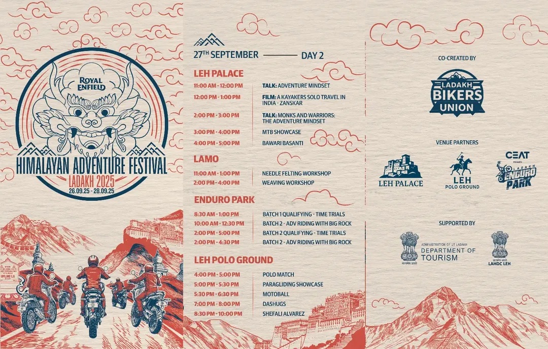 dio_leh's tweet image. Here’s the Official Program Schedule for the Himalayan Adventure Festival 2025

Dates: 26th – 28th September 2025
Venue: Leh, Ladakh

Mark your calendar. Rally your squad. Be a part of history in the making!

#HimalayanAdventureFestival2025 #LadakhBikersUnion #RideToExplore #Leh