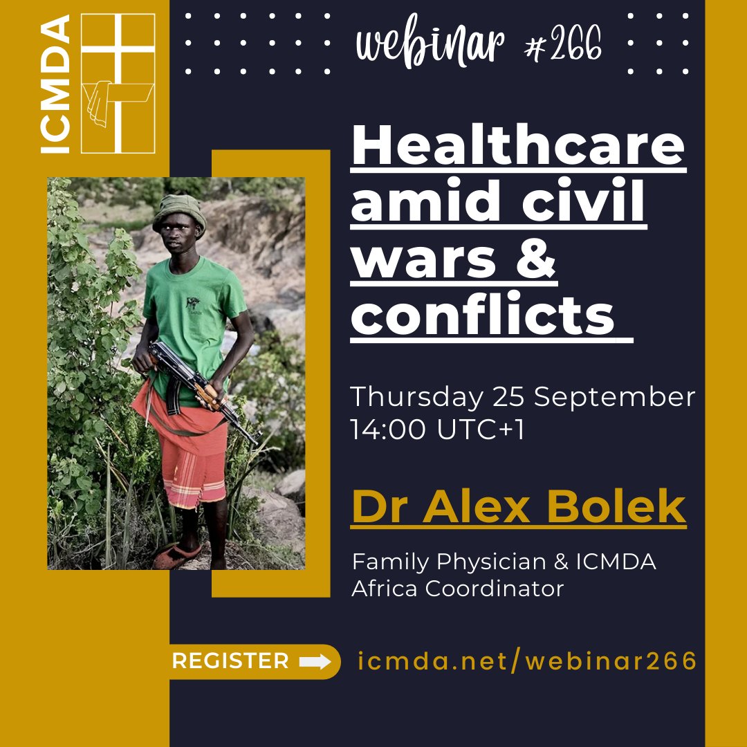 icmdanet's tweet image. How can doctors continue to provide healthcare services amid civil wars and conflict?

Join us on Thursday to hear from the inspirational Dr Alex Bolek, who is based in South Sudan, a country that has experienced war and conflict for decades.

Register for this free webinar at…
