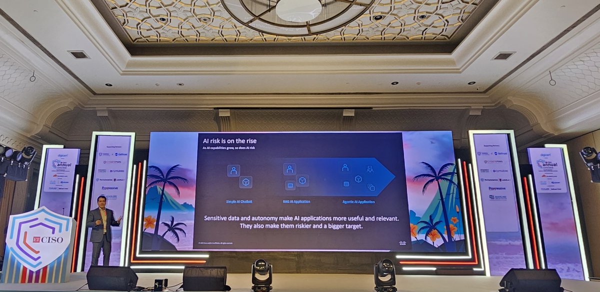 cisco_in's tweet image. Honored to join the 8th ETCISO Annual Conclave to explore the future of AI and cybersecurity.

Navin Mehra shared how Cisco helps secure AI adoption—from shadow AI to runtime protection.

Thanks to ETCISO and all who joined us!

#CiscoIndia #ETCISO2025 #AIsecurity #Cybersecurity