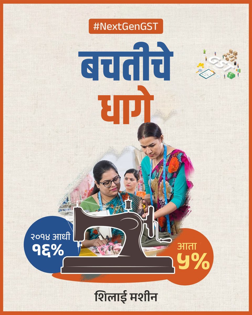 BJP4Maharashtra's tweet photo. बचतीचे धागे...
#NextGenGST https://t.co/nDTYOFXF9w