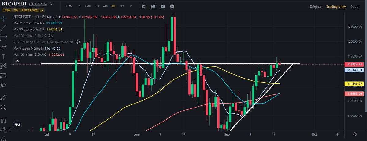 🚨Bitcoin (daily) 
- Barely closed above key level $117k yesterday
- Maybe see a small pullback today/weekend
- Patience is key...