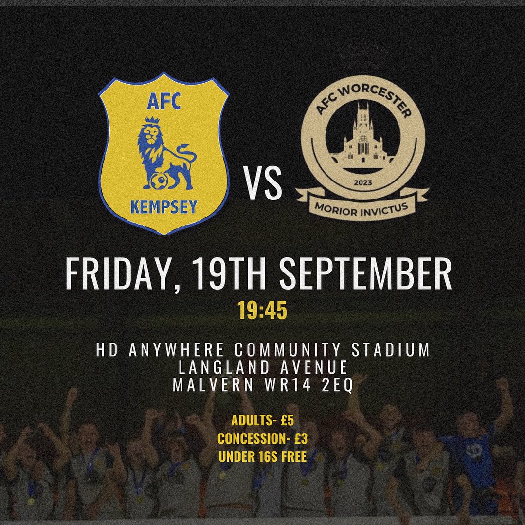 AFC_Kempsey's tweet photo. GAME DAY!!!

Tonight we host league newcomers AFC Worcester as we look to extend our unbeaten run.

UTK https://t.co/2Kvesb3nsg