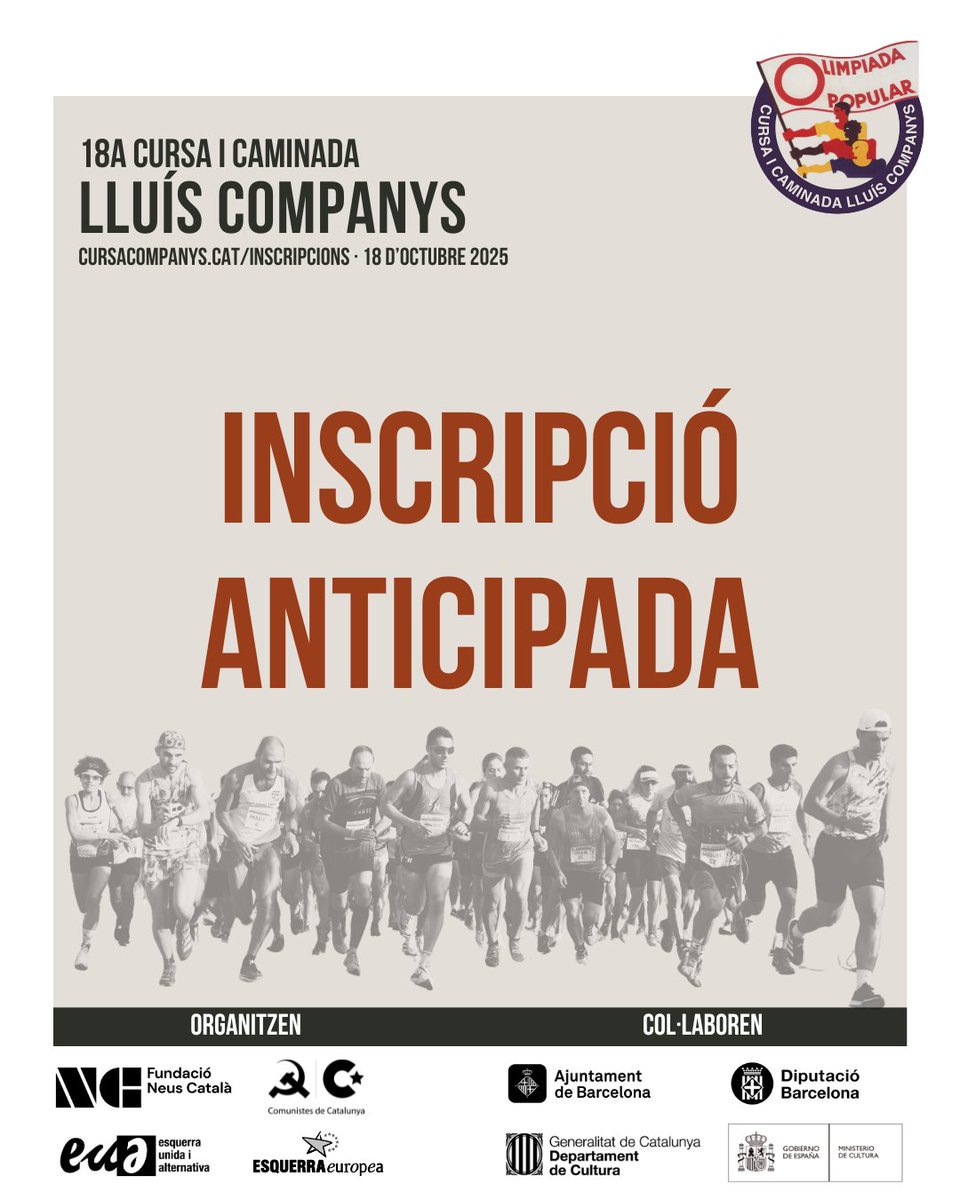 Neus Català (@neuscatala_fun) on Twitter photo 👉 Darrers dies de les inscripcions anticipades a la <a href="/cursacompanys/">Cursa Lluís Companys</a>. No us despisteu, que el 30 de setembre arriba volant!
📲 cursacompanys.cat/inscripcions/ 👉 Darrers dies de les inscripcions anticipades a la <a href="/cursacompanys/">Cursa Lluís Companys</a>. No us despisteu, que el 30 de setembre arriba volant!
📲 cursacompanys.cat/inscripcions/