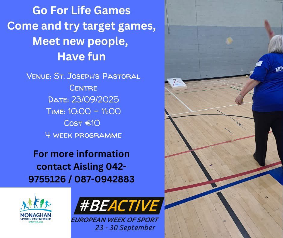 SenRobGallagher's tweet image. 😀 Go For Life Games 2025

🏹 Target Games for Adults aged 55+. The games are fun and great for improving hand eye co -ordination. If you are looking for some exercise  (that might get a bit competitive), this is for you. 
Come along give it ago and meet new people
