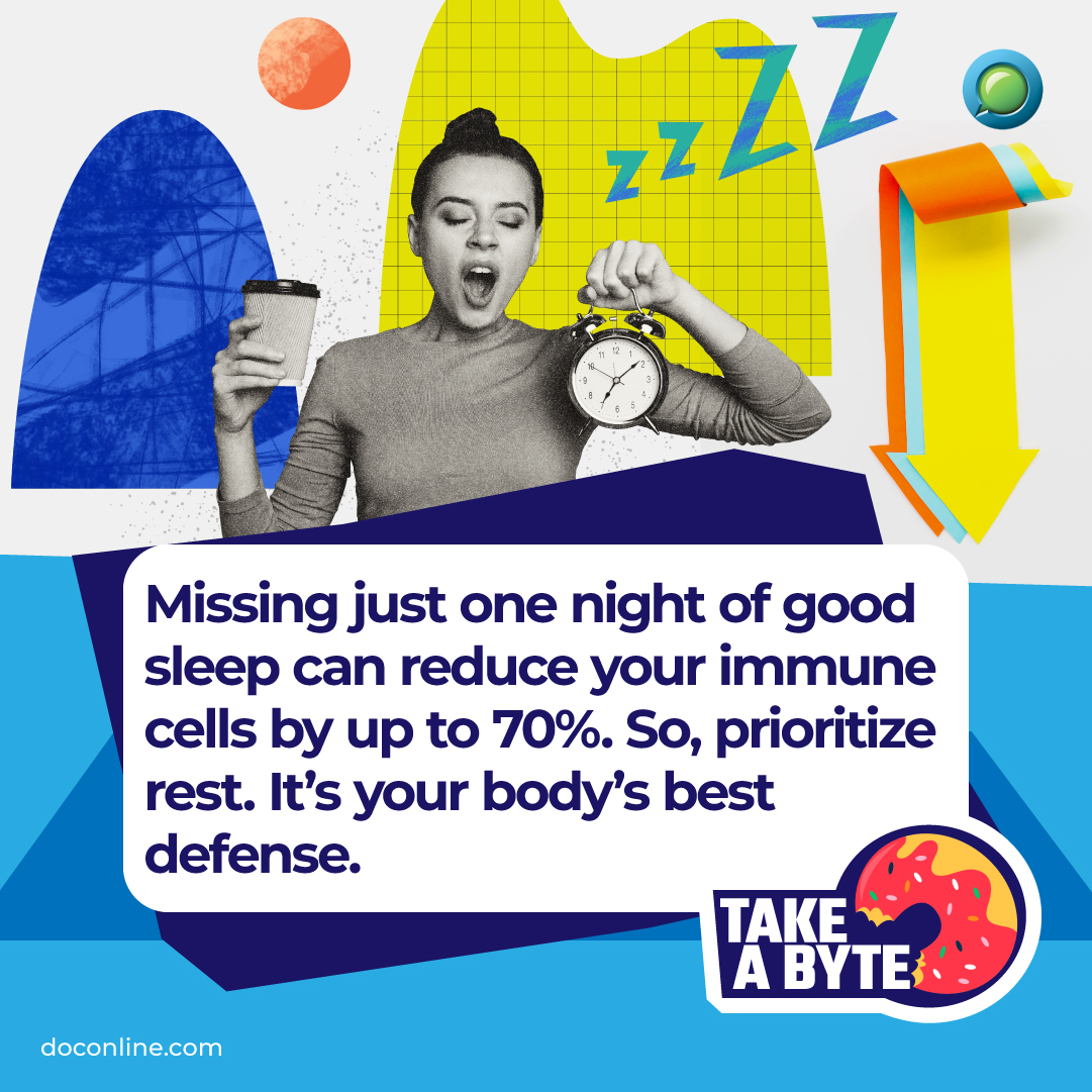 DocOnlineHealth's tweet image. Friday feels like rest mode? Don’t just relax - recharge! Even one sleepless night can weaken your immunity by 70%. Make this Friday night count for your body.

#TakeAByte #HealthyHabits #SleepWell #FridayPost #Weekend