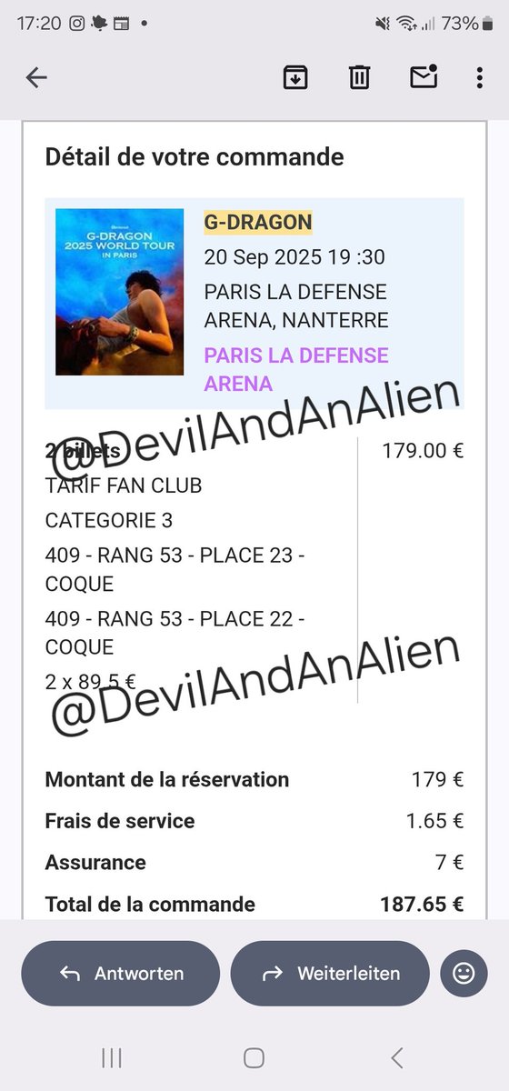 DevilAndAnAlien's tweet photo. ❤️ WTS Selling 2x Tickets CAT3 for G-Dragon in Paris ❤️

My friend and I unfortunately can't go to the concert for financial reasons. That's why we want to sell our tickets. It's very much last minute but feel free to DM if you're interested🫶🏻
Price: 85€ (negotiable) per ticket https://t.co/N2b2eLVaeF