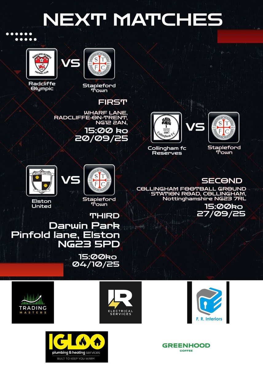 🔴⚫️ 3 Big Away Days coming up for the Reserves. All support welcome 🔴⚫️

<a href="/STFCseniors/">Stapleford Town FC</a> 
<a href="/NottsSeniorLge/">Nottinghamshire Senior League</a>