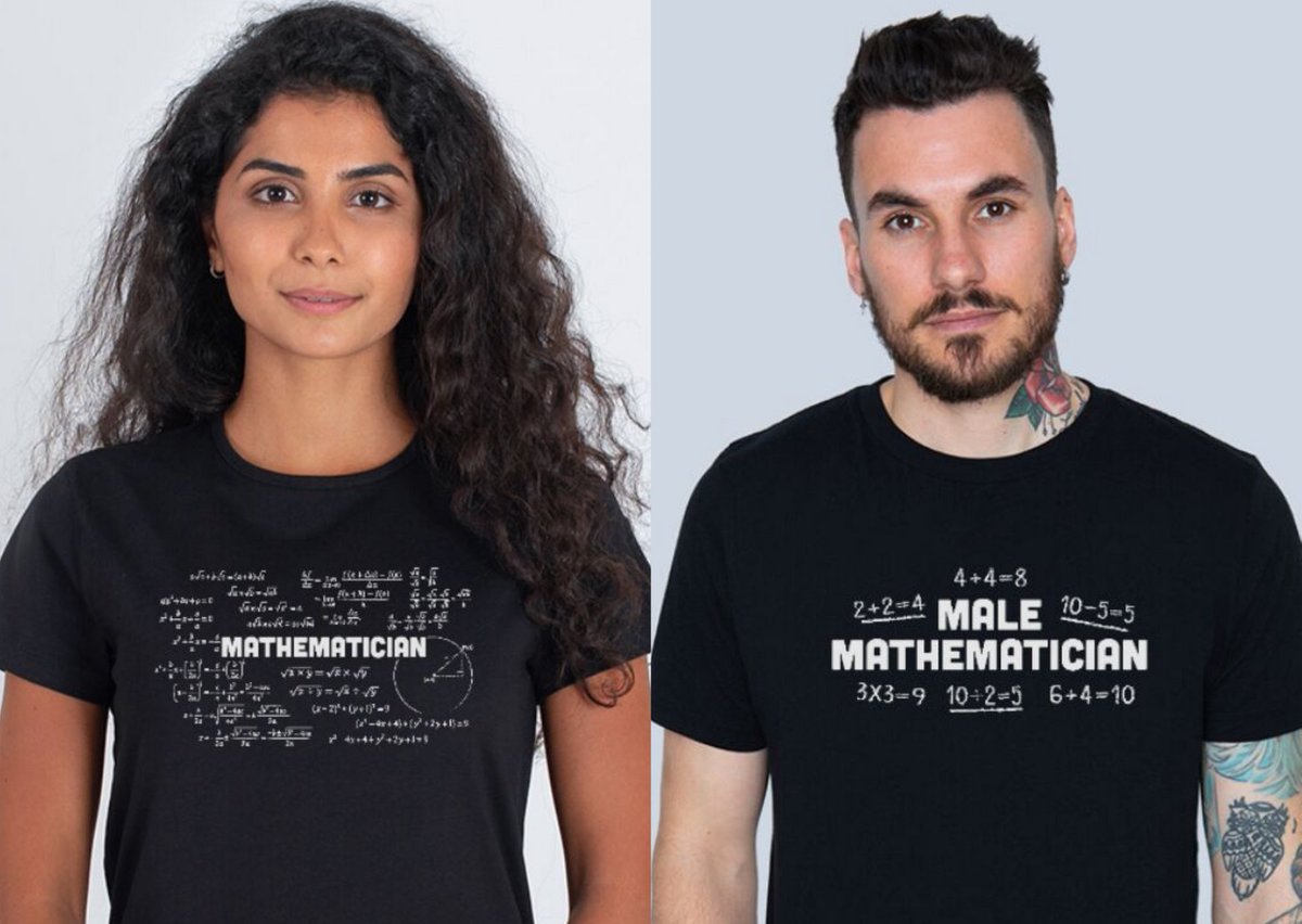 Meet Jasmine and Josh. Jasmine is a mathematician. Josh is a male mathematician.

Actual T shirts you can buy and wear! 10 % off EVERYTHING until Midnight on Sunday. Use code TENOFF at checkout. 

manwhohasitallshop.com/collection/her…