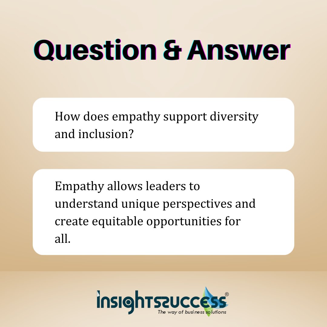 insightssuccess's tweet image. Q: How does empathy support diversity and inclusion?
A: Empathy allows leaders to understand unique perspectives and create equitable opportunities for all.

#InsightsSuccess #DiversityAndInclusion #EmpatheticLeadership #EqualOpportunities #InclusiveCulture #LeadershipGoals