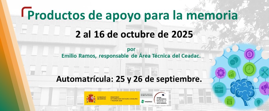Ceadac (@creceadac) on Twitter photo 🖥️Próximo curso del #Ceadac en la Plataforma de Teleformación del <a href="/Imserso/">Imserso</a> :
🧠Productos de apoyo para la memoria.
🔗Información completa del curso:  acortar.link/SyM8jz 🖥️Próximo curso del #Ceadac en la Plataforma de Teleformación del <a href="/Imserso/">Imserso</a> :
🧠Productos de apoyo para la memoria.
🔗Información completa del curso:  acortar.link/SyM8jz