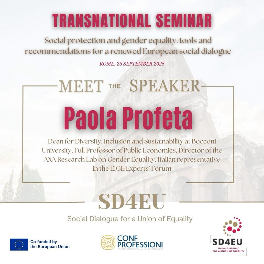 #MeetTheSpeakers
Paola Profeta 🎓
Her research, teaching, and policy work focus on gender economics, women in politics, policies 4 promoting gender equality&amp;female leadership, public economics, welfare systems, comparative taxation, and political economy of taxation&amp;welfare state