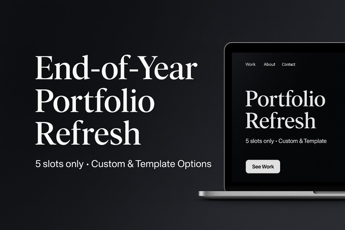 It’s been a minute here… life’s been lifing 😅
But I’m back to share that I’m opening 5 slots for an End-of-Year Portfolio Refresh 🚀

Whether you’re a creative, founder, or freelancer, you need a portfolio that sells you before you even say a word.

⏳ Only 5 spots → DMs open.