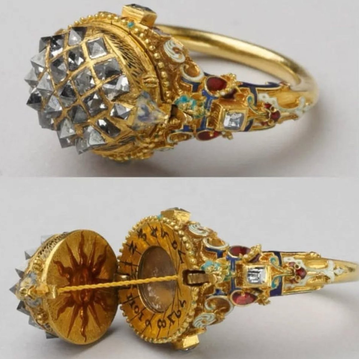 xmuse_'s tweet photo. The Augsburg Ring with a Sundial in the Form of a Hedgehog (1580) is a miniature marvel of Renaissance craftsmanship, made of gold, enamel, and diamonds. https://t.co/9NAnyKSD1n