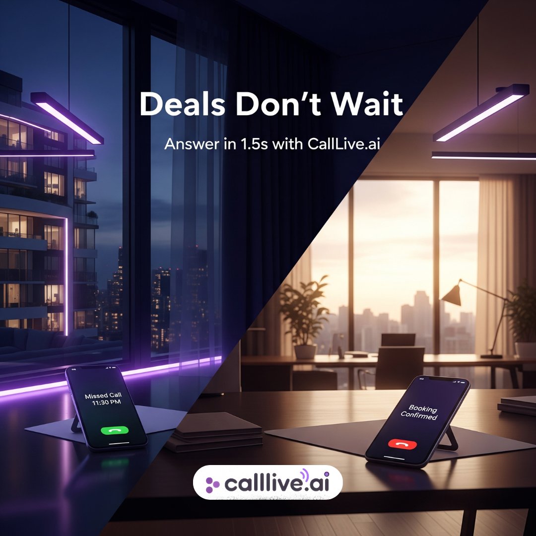 CallLiveAI's tweet photo. A buyer called at 11:30 PM.
No one answered.
By morning → deal worth ₹2 Cr lost.

https://t.co/P8WUCx8bzG voice agents:
⚡ 24/7
🌍 10+ languages
📈 Outbound follow-ups in hours

Sales isn’t lost because you can’t sell.
It’s lost because you weren’t fast enough.

#CallliveAI https://t.co/1D8y0iZnYZ