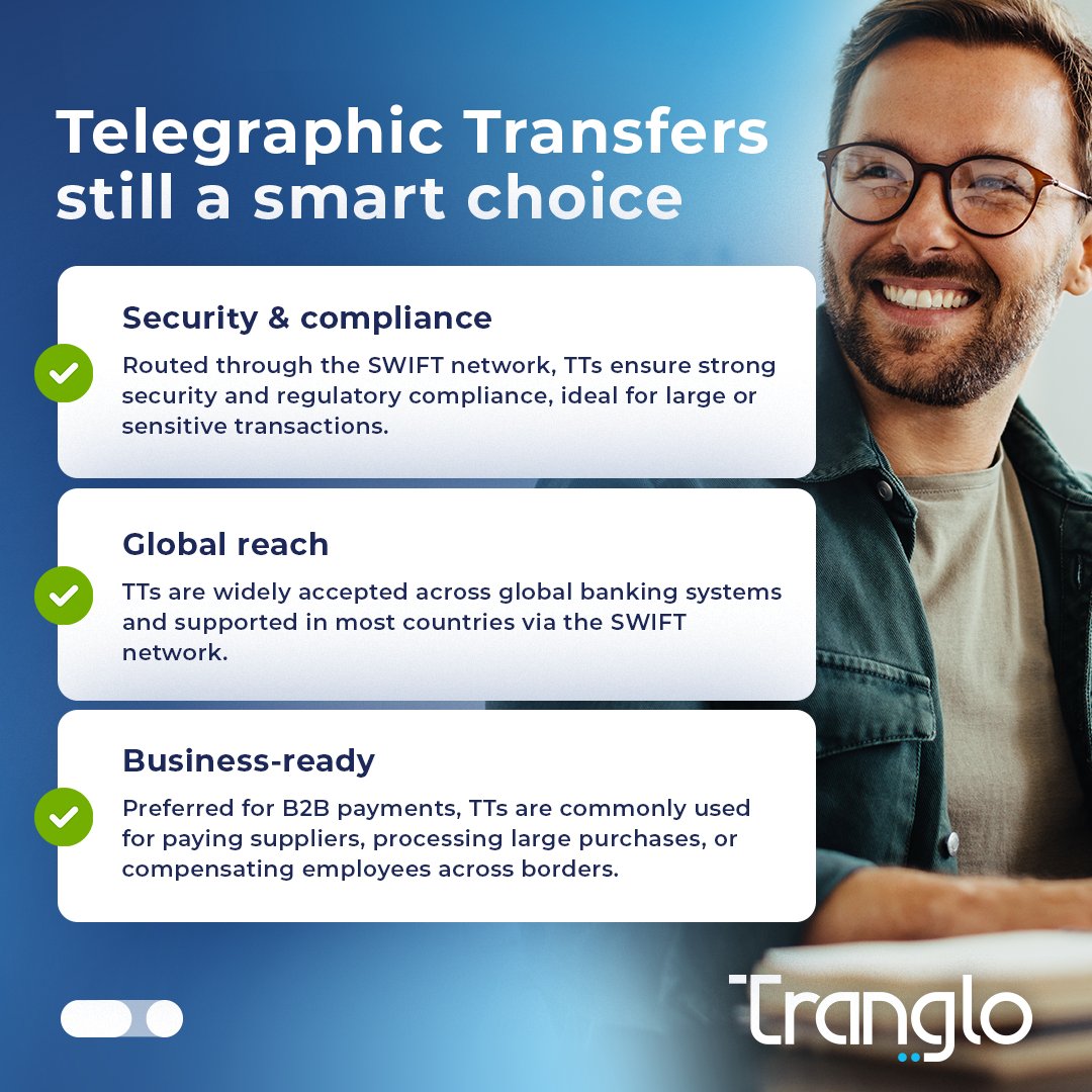 Tranglo's tweet photo. Some think TTs are outdated - but for many businesses, theyโre still the most secure, compliant, and globally accepted choice. ๐
Tranglo powers reliable TT to nearly 70 countries.
๐ https://t.co/k7oGv1bp2i
#Tranglo #BridgingBorders #GlobalPayments https://t.co/HtLT6jdrNo
