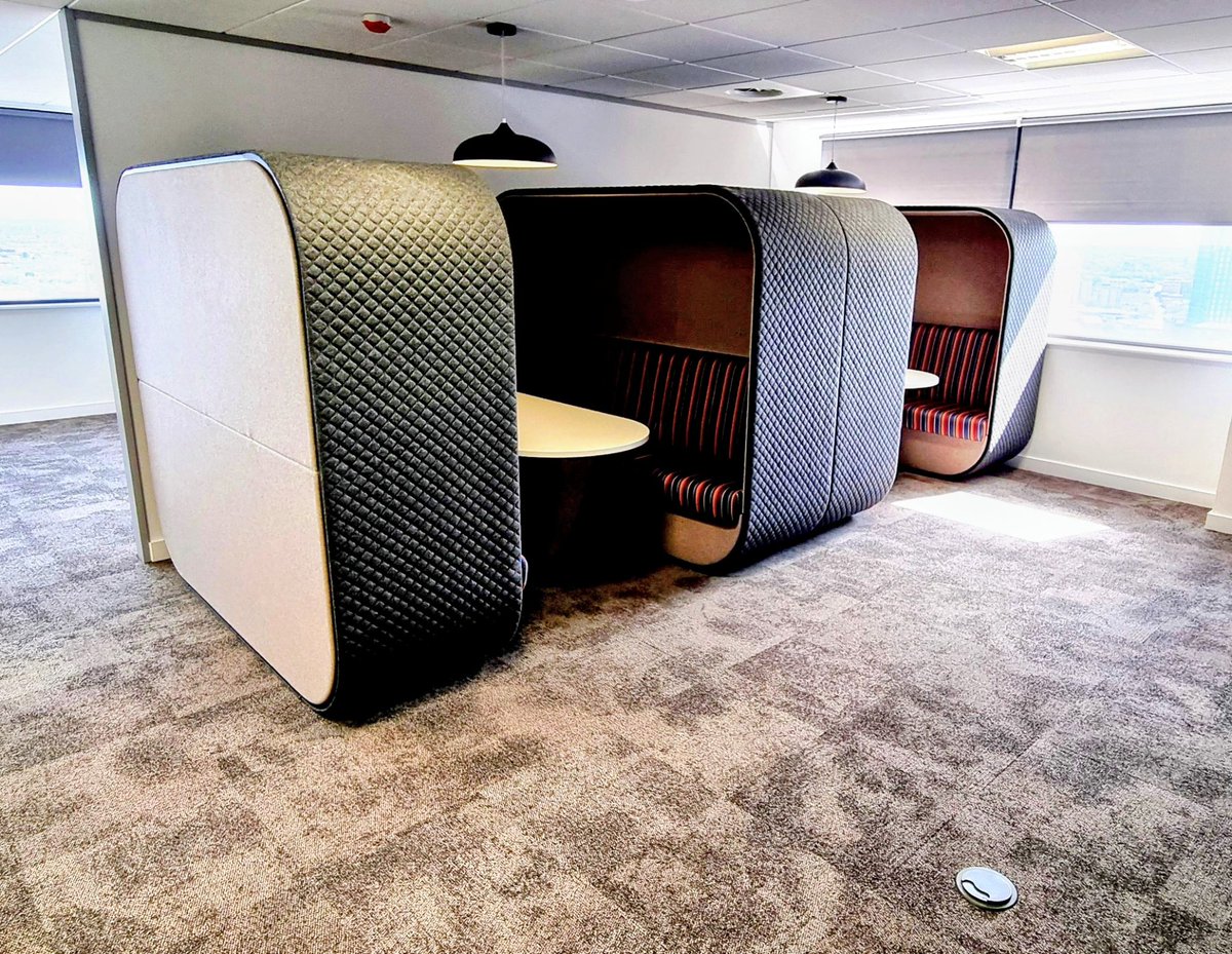 WayneAGWELEC's tweet photo. Meeting pods and booths are all the rage aren't they?
These are some booths that we helped to install in Birmingham. We have many contacts in the fit-out industry that can help advise and design. 
Give us a shout if you want to modernise your office. https://t.co/L1jD45omwo