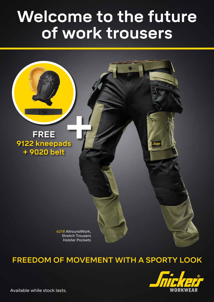 WorkwearNation's tweet photo. Snickers Stretch Trousers - Free Belt and Knee Pads
Grab the New 6218 Stretch Trousers - Bundle only £90 - Worth £166.98 RRP
- https://t.co/fpIwrZvlZZ https://t.co/JalXnp5IkX