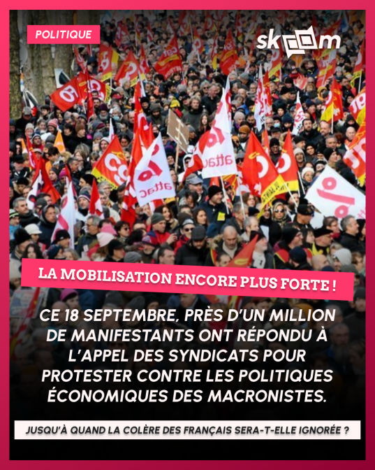 📢 POLITIQUE : La colère continue de monter dans la rue.

Alors que Sébastien Lecornu poursuit ses tractations en vue de la formation de son gouvernement, les syndicats entament le bras de fer.
Ce jeudi 18 septembre, près d'un million de personnes ont manifesté partout en France.