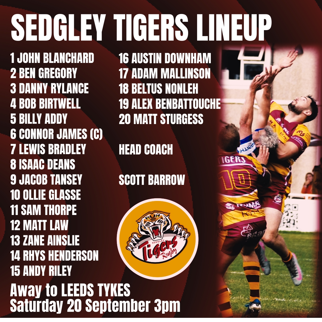🐯 Here's how the Tigers line up as we head to West Yorkshire tomorrow.

ℹ️ First appearances of the season for Matt Law &amp; Alex Benbattouche 

🆚 <a href="/LeedsTykes/">Leeds Tykes RUFC</a> 

🕒 KO 3pm

📍 They Sycamores, Bramhope LS16 9JR

📸 <a href="/GlennHutton6/">Glenn Hutton</a>