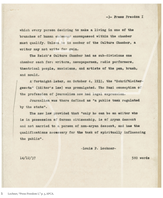 I will just leave it here.

From the Associated Press Berlin office, 1937. Louis P Lochner's account of the events in Germany and their significance. The parallels are unmistakeable: when comedians and journalists are being gagged, you know your country is in for a deep fall. And