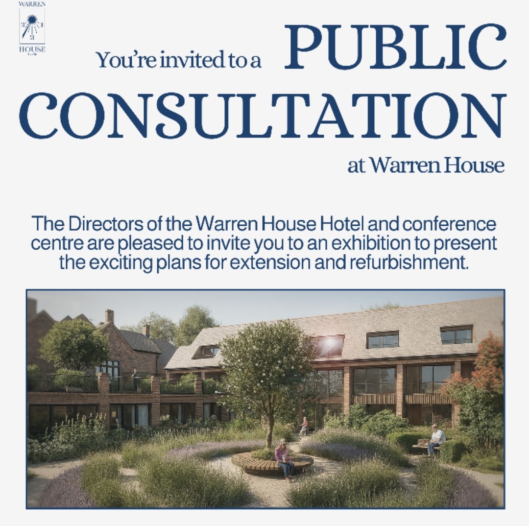 Public exhibition of new proposals for Warren House, Warren Road, KT2 7HY. 26th September 5 - 8pm, 27th September 10am to 1pm. More info at warrenhousepublicconsultation.co.uk #CoombeHill #KingstonUponThames