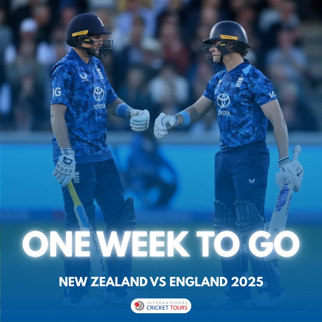 1️⃣ 𝗪𝗲𝗲𝗸 𝘁𝗼 𝗴𝗼 🇳🇿 🆚 🏴󠁧󠁢󠁥󠁮󠁧󠁿

Who's joining us at Hagley Oval next week? 👀

#NZvENG #internationalcrickettours