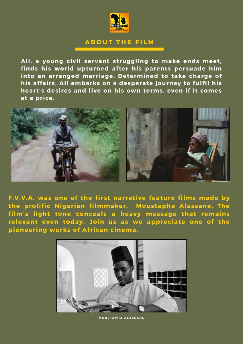 We're having our first physical screening! 

Join us on the 2nd of October at MayDay Rooms for a screening of Moustapha Alassane's 1972 classic, F.V.V.A.

The screening is free, but you'd still need to get tickets from the link in our pinned post. 

We hope to see you!