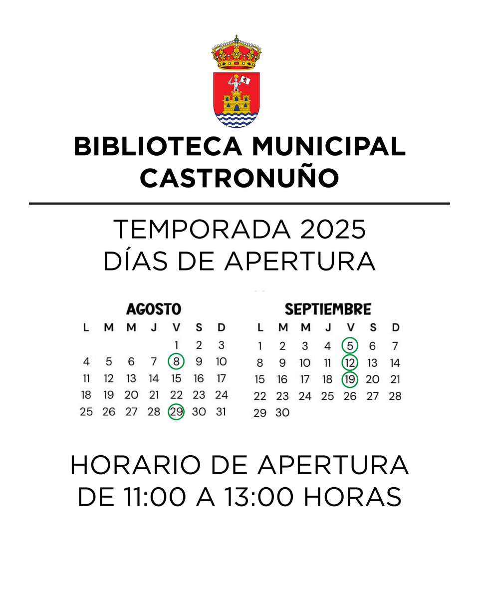 ¡Último día de apertura de la biblioteca de esta temporada 2025!
Hasta las 13:00 horas puedes realizar tus devoluciones o préstamos.
¡Os esperamos!