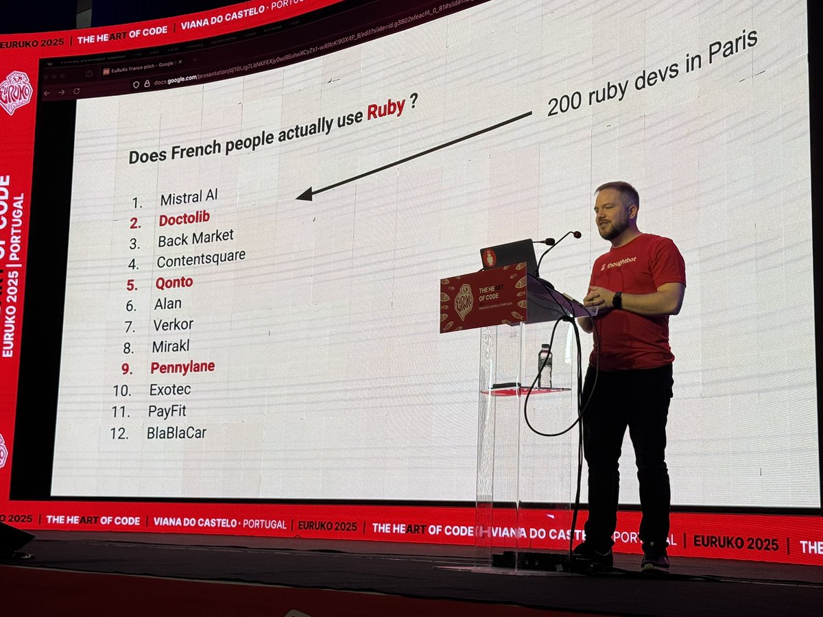 3 of 12 largest tech companies in Paris use Ruby #euruko