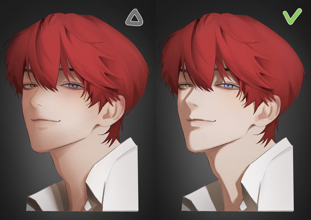 팁3

명암의 미는 명확한 구획을 구분하는데에서 온다

📌에어브러시를 자주 쓰거나
📌모르는 부분을 뭉개거나
📌부드럽게 그린다고 그림자를 더 펼치는 것을 주의하자!

어려우면 1톤으로만 그림자 모양을 깎아보자!