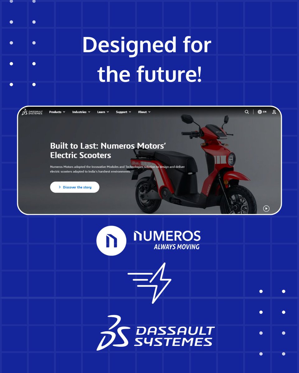 Proud to partner with Dassault Systèmes in building the Diplos EV Platform. Their advanced design &amp; simulation tools help us drive precision, innovation &amp; sustainability—shaping the future of mobility.

#NumerosMotors #AlwaysMoving #SustainableMobility #DassaultSystemes