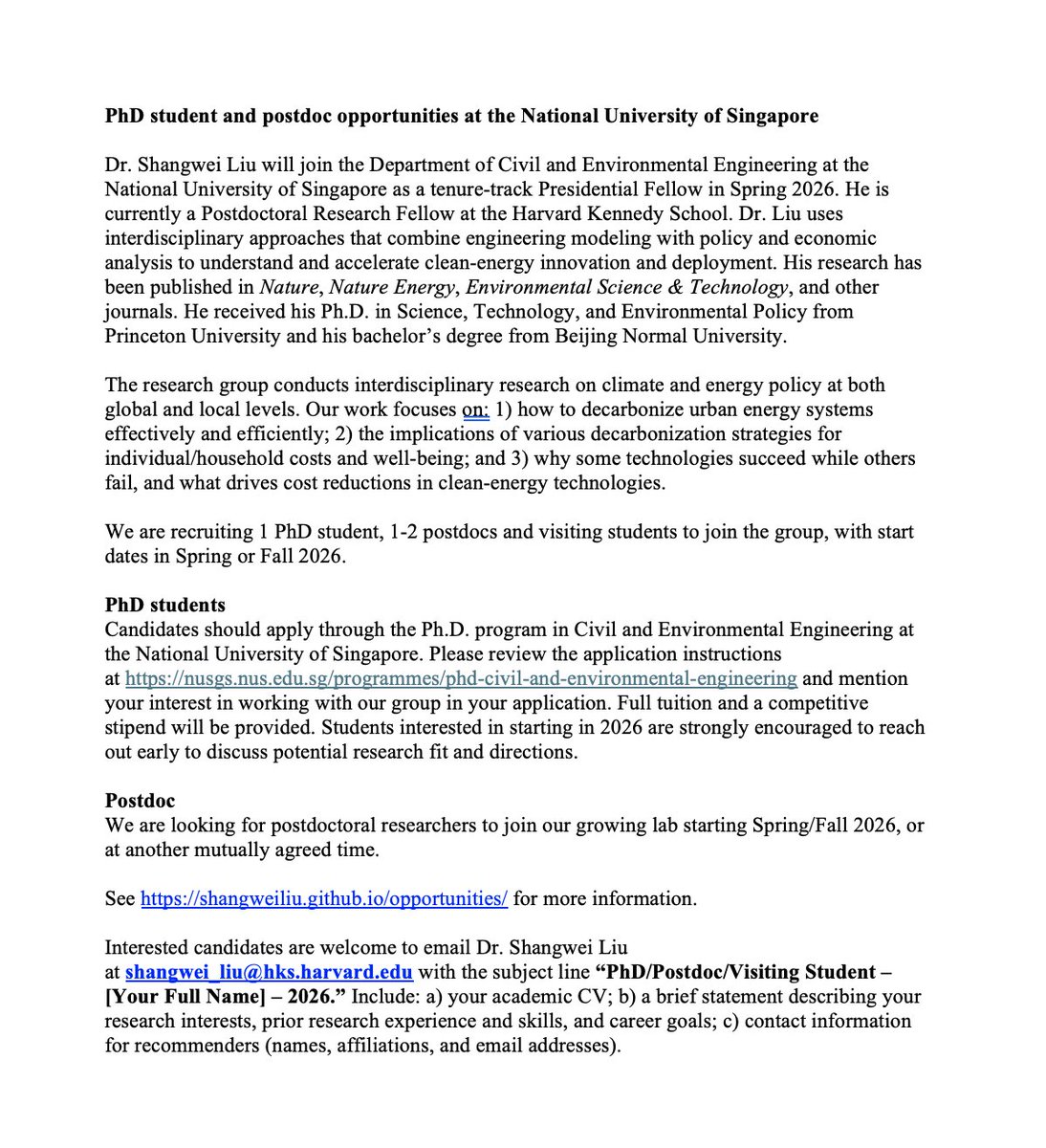 shangwei_'s tweet photo. Thrilled to share a career update: I will join the Department of Civil and Environmental Engineering @NUSingapore as a tenure-track Presidential Fellow in Spring 2026. Extremely grateful to my mentors and colleagues who have supported me throughout my career. https://t.co/eAUNebZxEZ