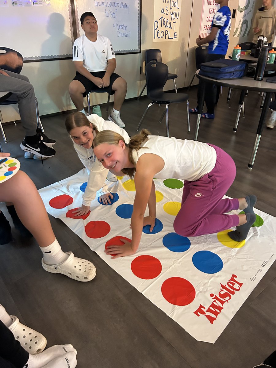 dmsbluejays's tweet photo. Students in Ms. Scott's advisory requested to play Twister this morning! We love that our students are building communities in the advisory classes throughout the week #DMSLeads #DestinationDMS https://t.co/vJatD2KzCZ