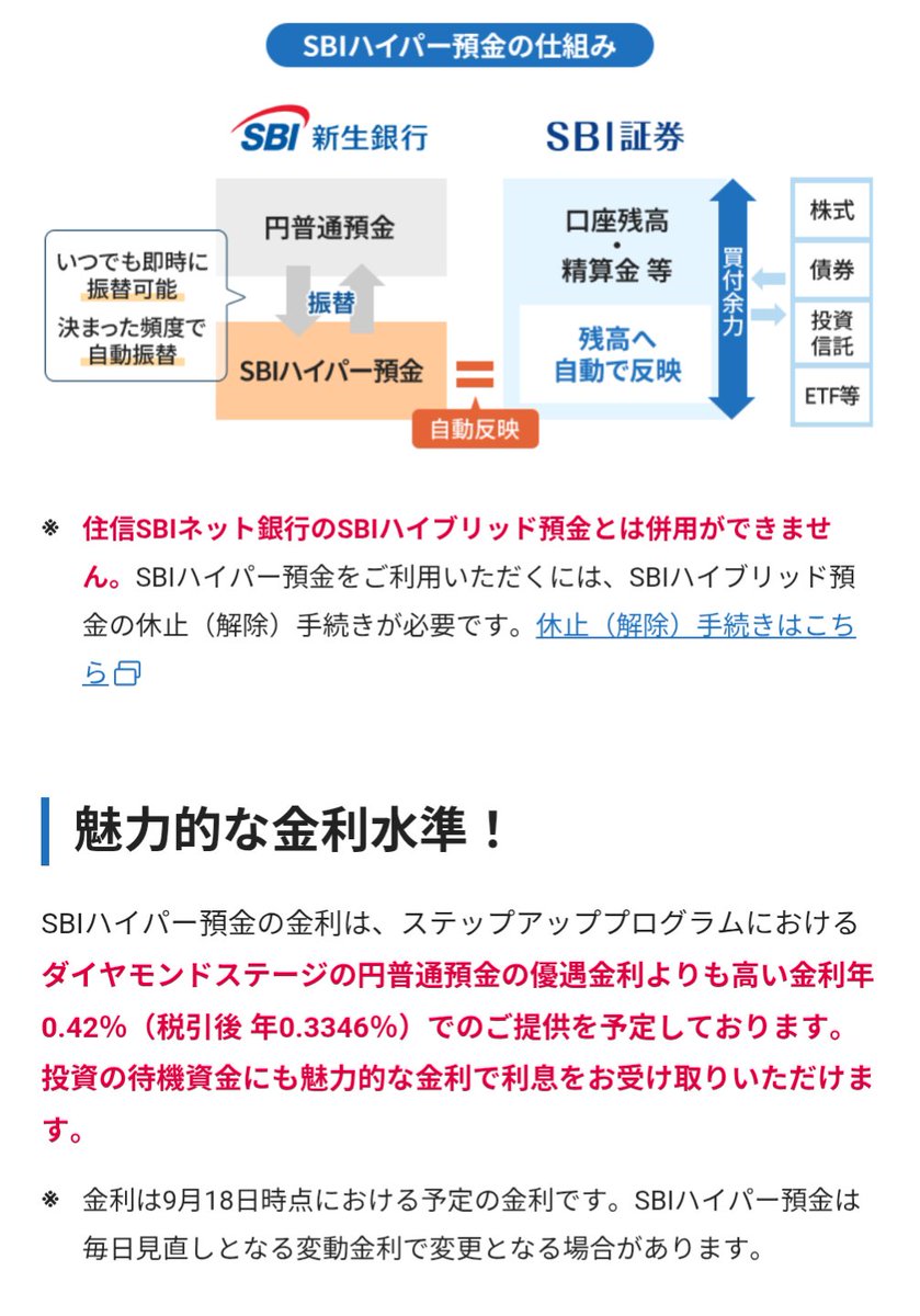 9/23からSBIハイパー預金がスタート！ スタートダッシュキャンペーンの暗号通貨リップルの山分けキャンペーン熱そうなのでみんなやりましょう🙆🏻‍♂️  🐰SBIハイパー預金 ・SBI証券とSBI新生銀行間の資金移動を自動化できる円預金 ・SBI証券の買付余力に自動反映 ・預金 ...