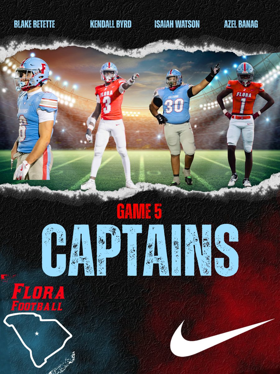 Game 5 Captains
<a href="/ACFloraFootball/">AC Flora Football</a> <a href="/BlakeBetette_07/">Blake Betette</a> <a href="/KendalByrd3/">Kendall Byrd</a> <a href="/IWatson23/">IsaiahWatson23</a> <a href="/AzelBanag/">Azel "Z1" Banag</a>