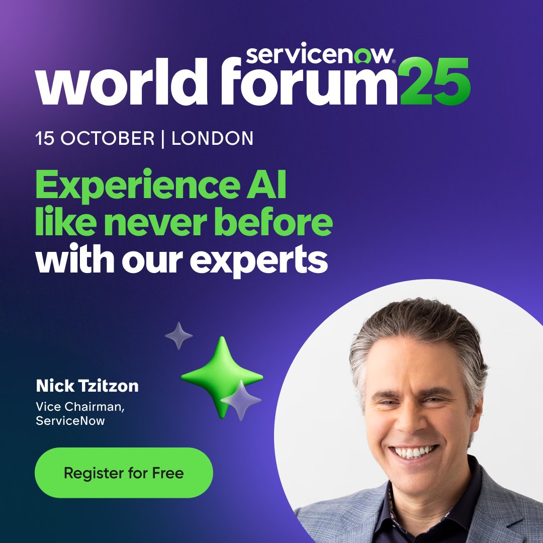 Ready to unlock AI’s potential?

Join us at ServiceNow World Forum for one unmissable day of innovation.

📍 London’s ExCel | 🗓️ Oct 15

Hear insights from Professor Brian Cox &amp; Nick Tzitzon, Vice Chairman of ServiceNow.

👉 Check out the full agenda and register now: