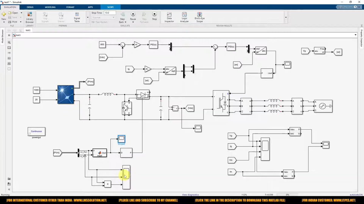 Lms_Solution's tweet image. 🌞⚡ 3 MW Grid-Connected Solar PV System built in MATLAB
✔️ 3.04 MW PV Array (11×1300)
✔️ Boost Converter + P&amp;amp;O MPPT
🔗 Product Page: zurl.co/potil
▶️ Demo Video: zurl.co/MYNR2 
#SolarPV #GridConnected #RenewableEnergy #SolarPower #EnergyTransition