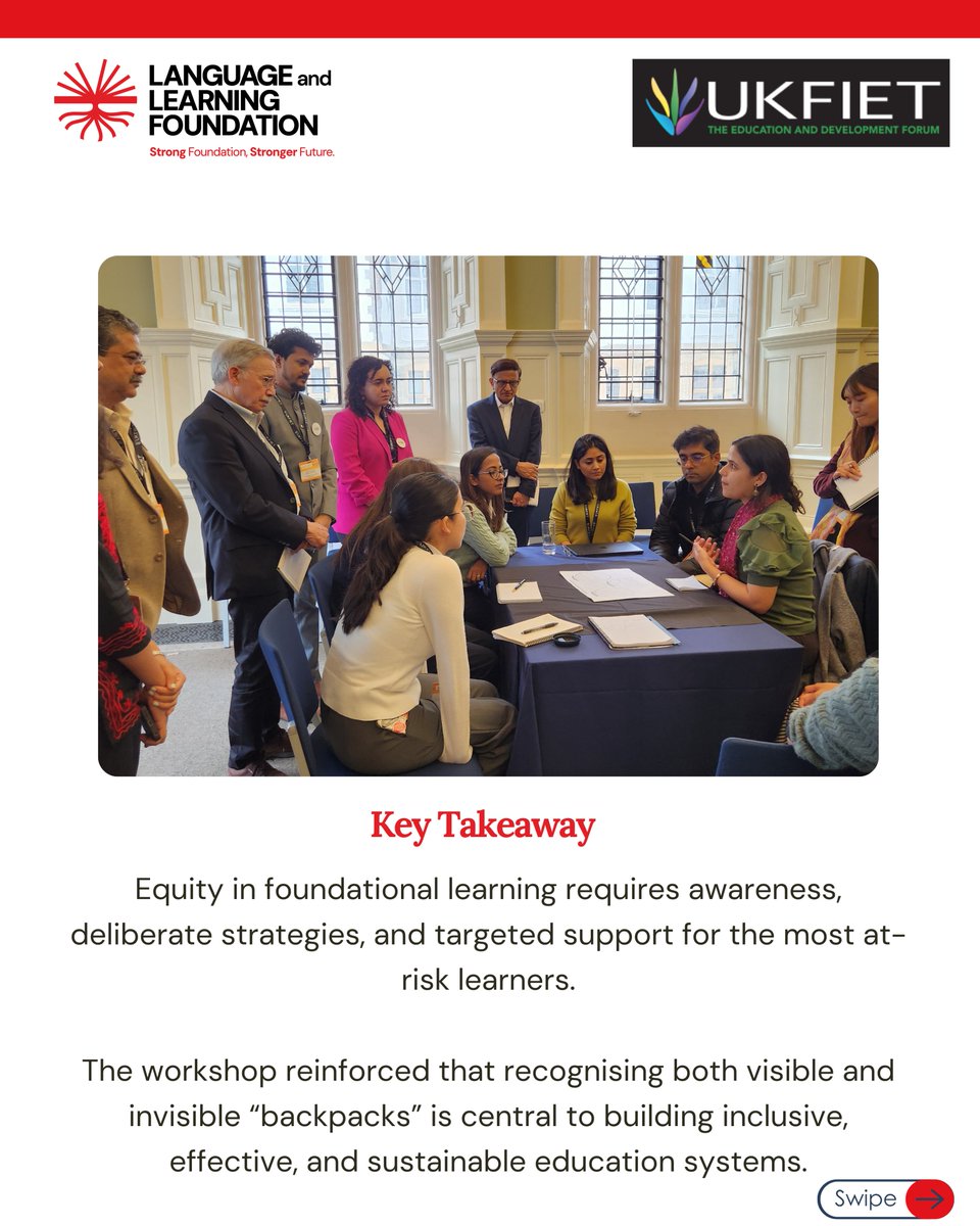 LLF_edu's tweet image. Grateful for the discussions at the UKFIET 2025 workshop “Invisible Backpacks”, organised by #LLF. We explored how visible and invisible barriers shaped by identity, culture and systems affect children’s learning, and strategies to address them.
#UKFIET2025 #FoundationalLearning