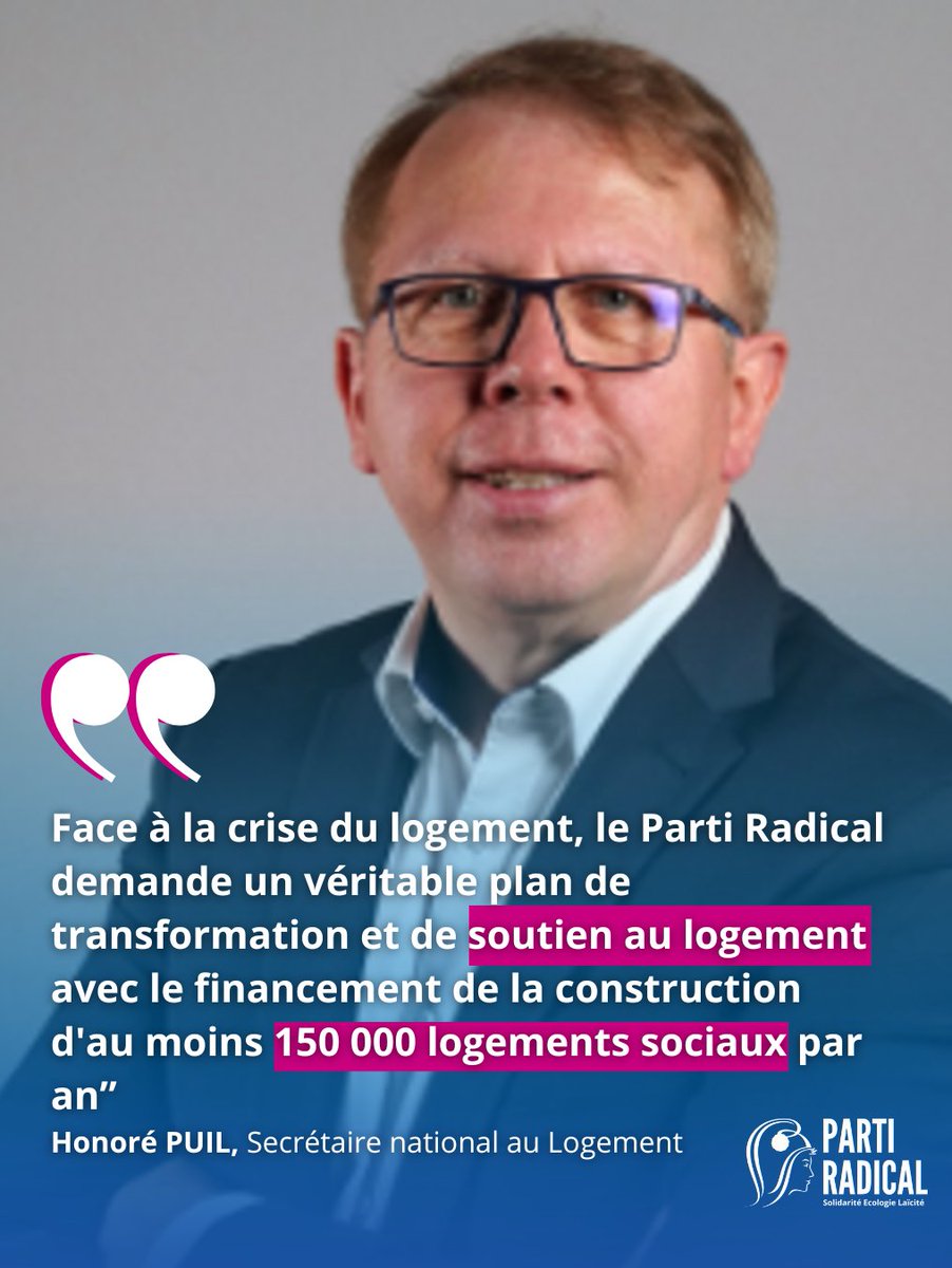 📣A la veille du Congrès HLM, le <a href="/PartiRadical/">Parti Radical</a> appelle à une politique forte en faveur du #logement, notamment du #logementsocial. La crise du logement  impacte le pouvoir d’achat des ménages et freine la croissance du pays.
➡️Communiqué à lire sur :  bit.ly/3VYqpR8