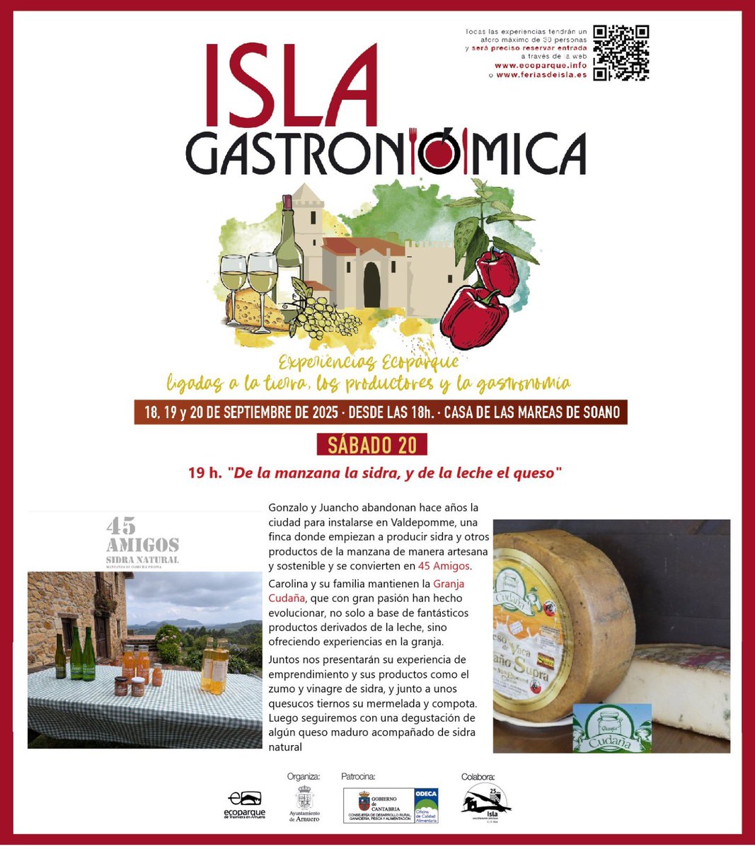 Mañana recibimos en Isla Gastronómica a dos emprendedores que ofrecerán un atractivo maridaje: <a href="/45amigos/">Daniela Santiago Mor</a> nos acerca su sidra, vinagre de manzana y compotas, y @granjacudana aportará diferentes quesos para maridar. Productores y consumidores unidos por el emprendimiento rural.