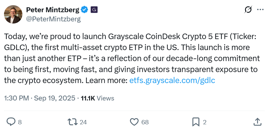 CCNDotComNews's tweet image. 🚨 On Sept.17, #SEC approved #Grayscale’s GDLC — the FIRST U.S. multi-crypto ETF. 🇺🇸
5 coins. 1 ticker.

Launched Today. Crypto investing will never be the same 🧵⬇️