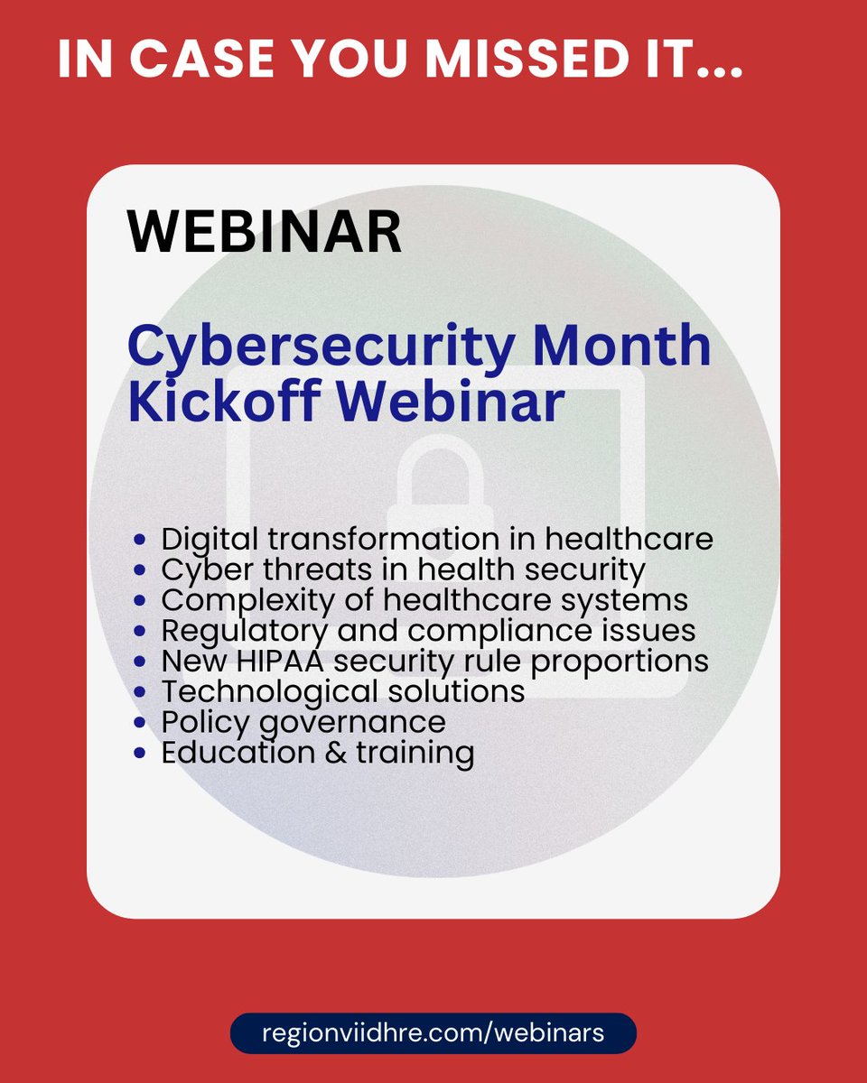 👉In case you missed it...

If you missed our R7DHRE Preparedness Webinar "Cybersecurity Kickoff Month Webinar" this week, you can now watch the recording on our website.

#RDHRSReady 

Watch here: bit.ly/45pe2ji