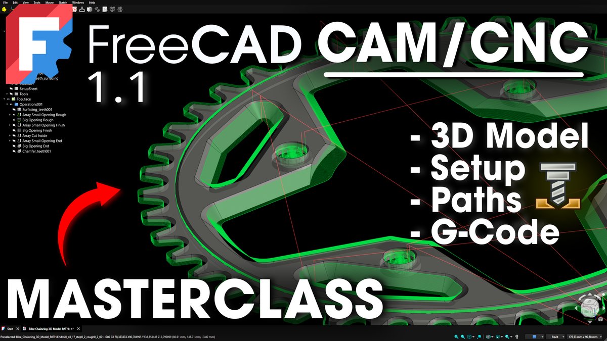 Deltahedra3D's tweet image. New video is out!
I just released a Masterclass on the @FreeCADNews  CAM/CNC Workbench.
A full tutorial on creating a model and the machining toolpaths.
Can’t wait to hear your feedback!
Link : youtu.be/7nBCaV5J0Ts

#FreeCAD #CNC #CAM #madewithfreecad